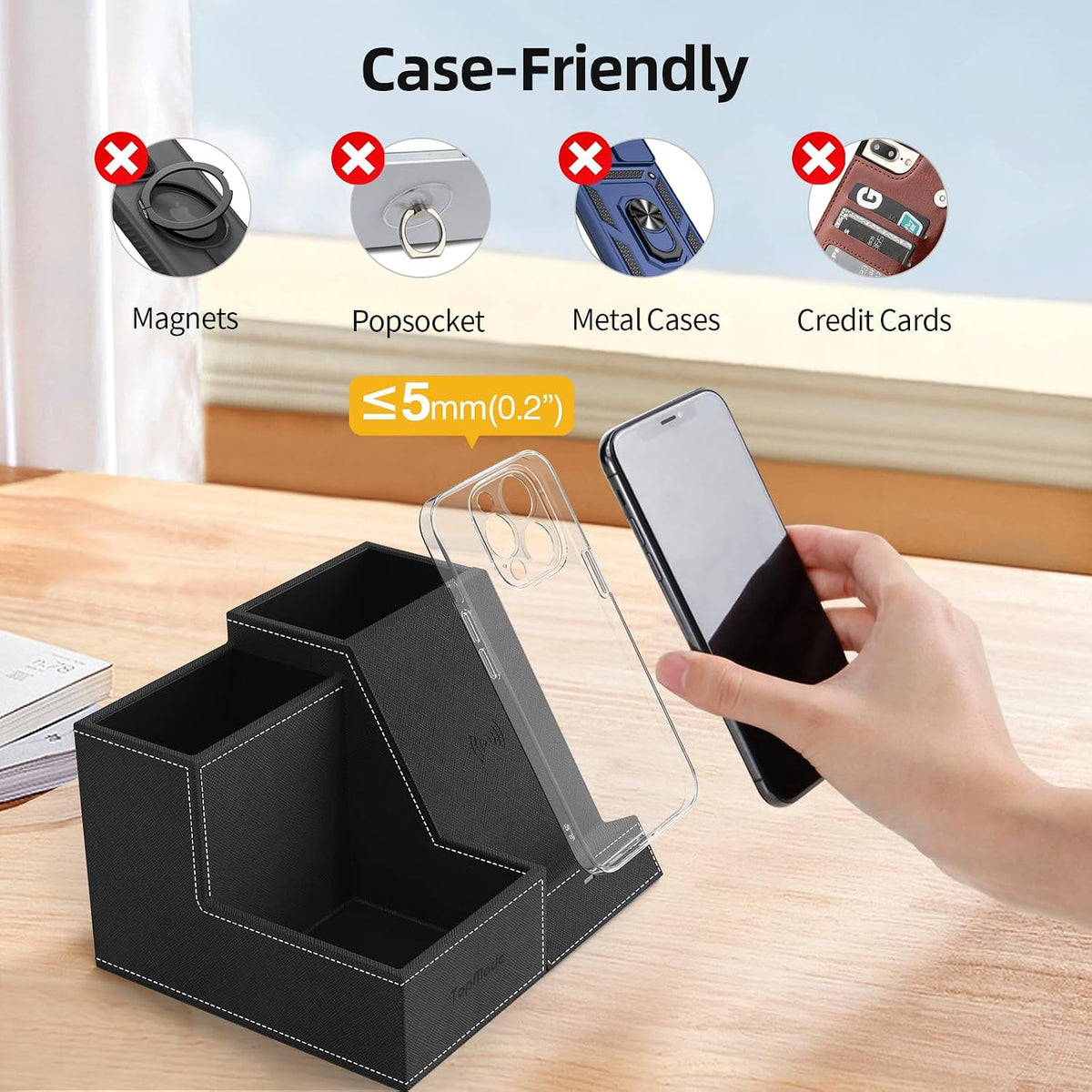 Wireless Charger with Desk Organizer, Multifunctional Desk Pen Holder