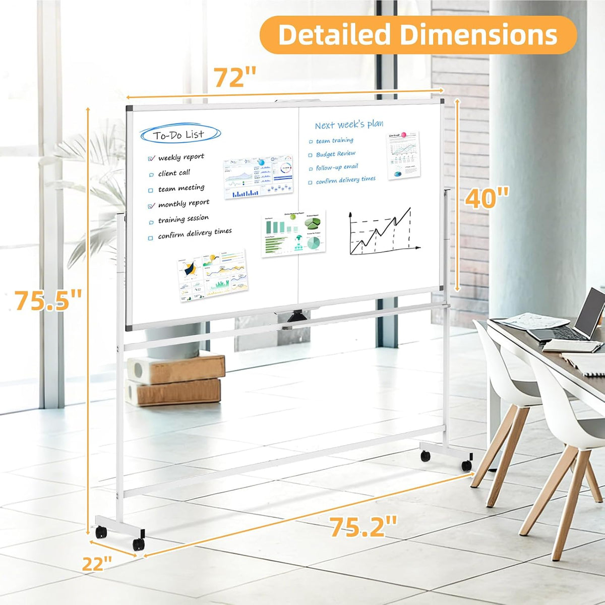 Rolling White Board on Wheels, 72" x 40" Dry Erase Whiteboard with ...