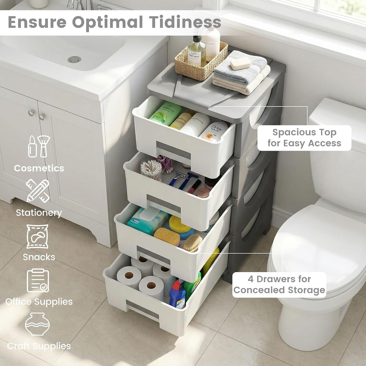 Giantex 4-Drawer Storage Organizer, Plastic Storage Tower with Drawers, Multi...