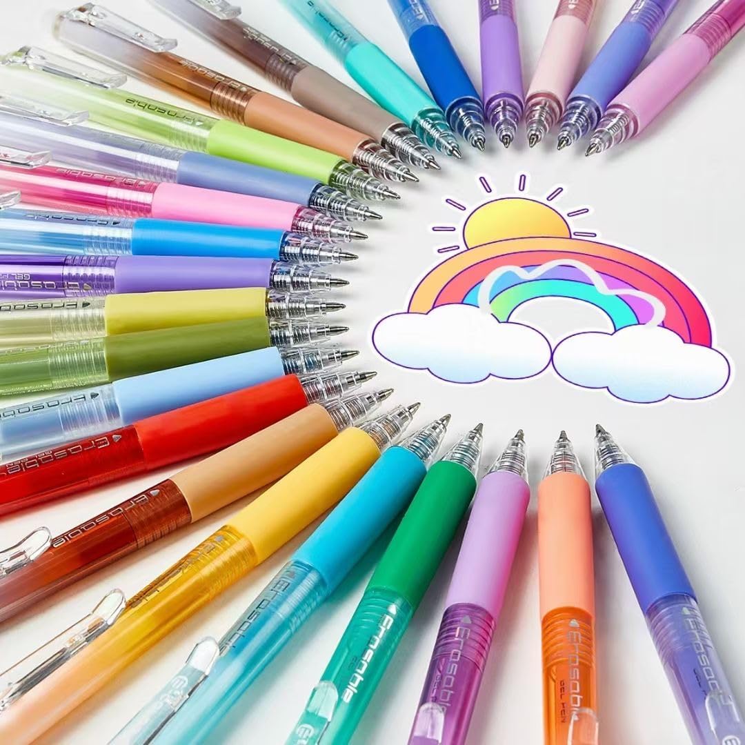 48 Colors Retractable Erasable Gel Pens Clicker,Fine Point 0.7mm Smooth Writi...