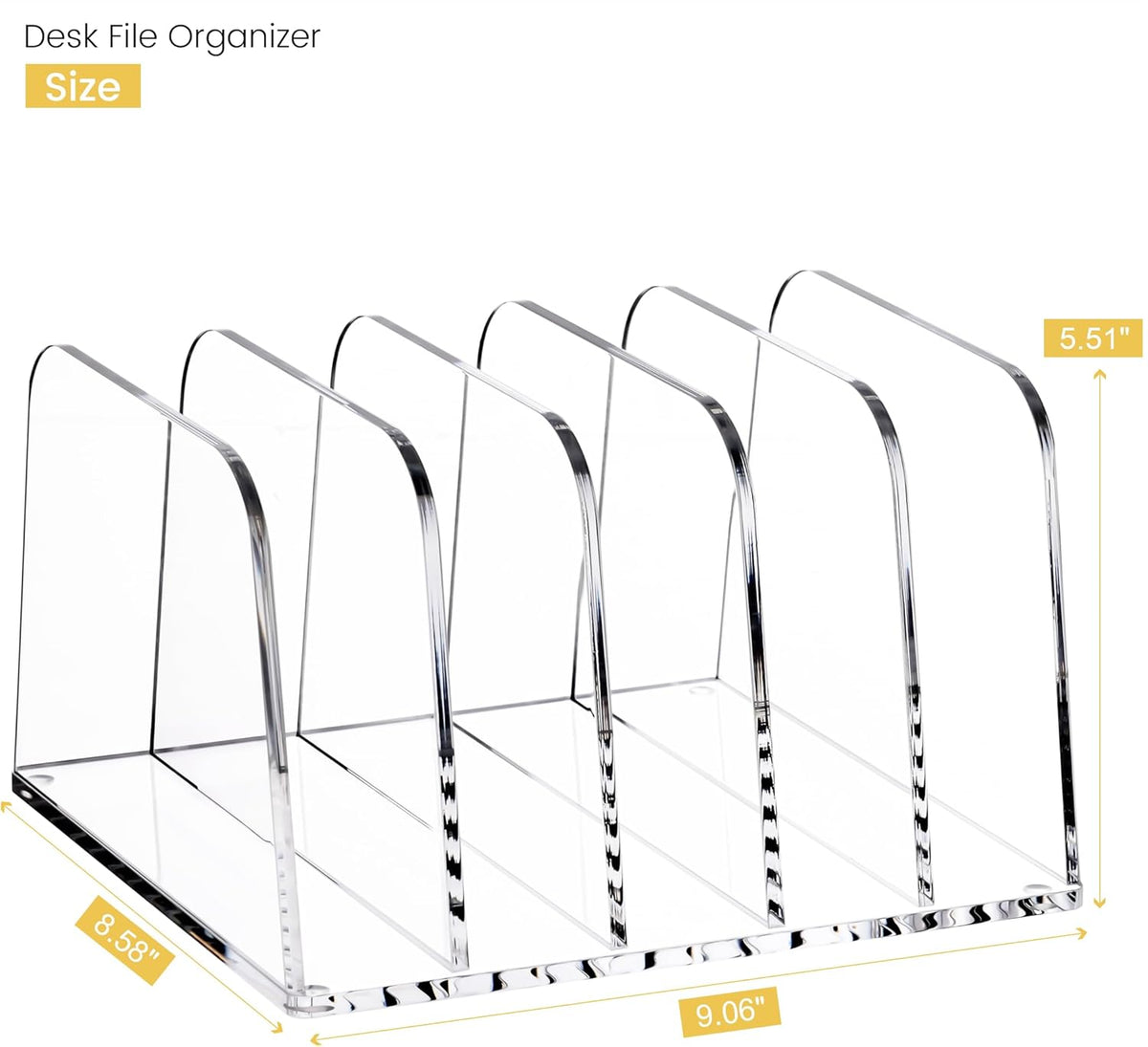 HeZone Desk File Organizer,5-Section Vertical File Folder Holder,Clear