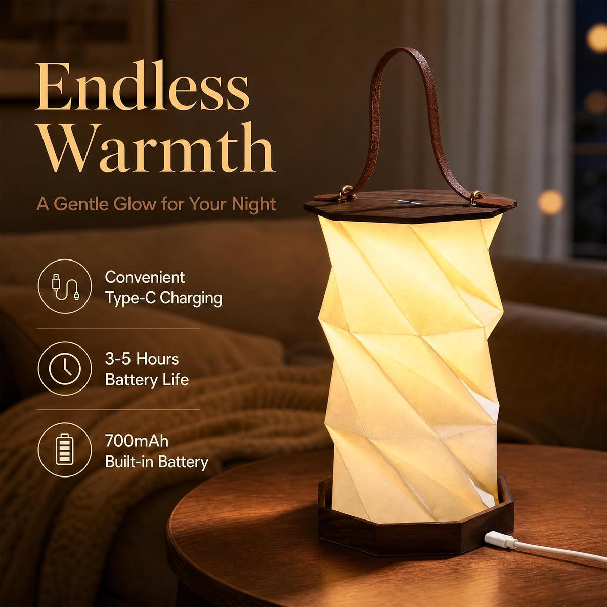Ba sus Wooden Paper Lamp, Portable Lantern Light ,Foldable Funky Lamp