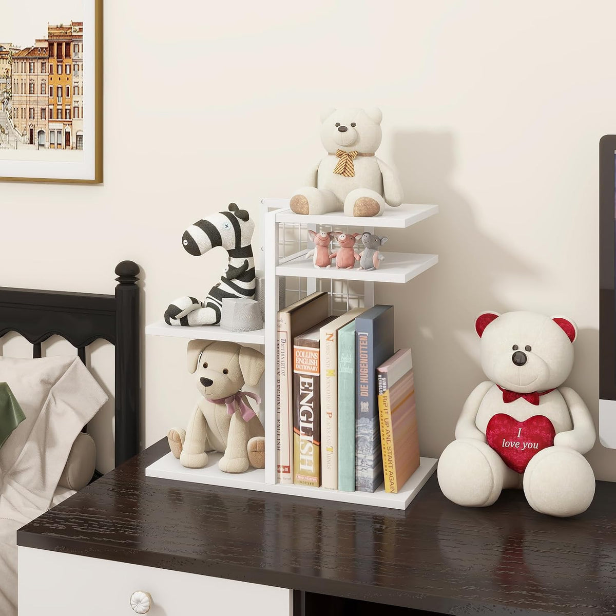 ELITEROO Desk Bookshelf, 4 Tier Wood Desktop Bookshelf, Adjustable Table Top ...