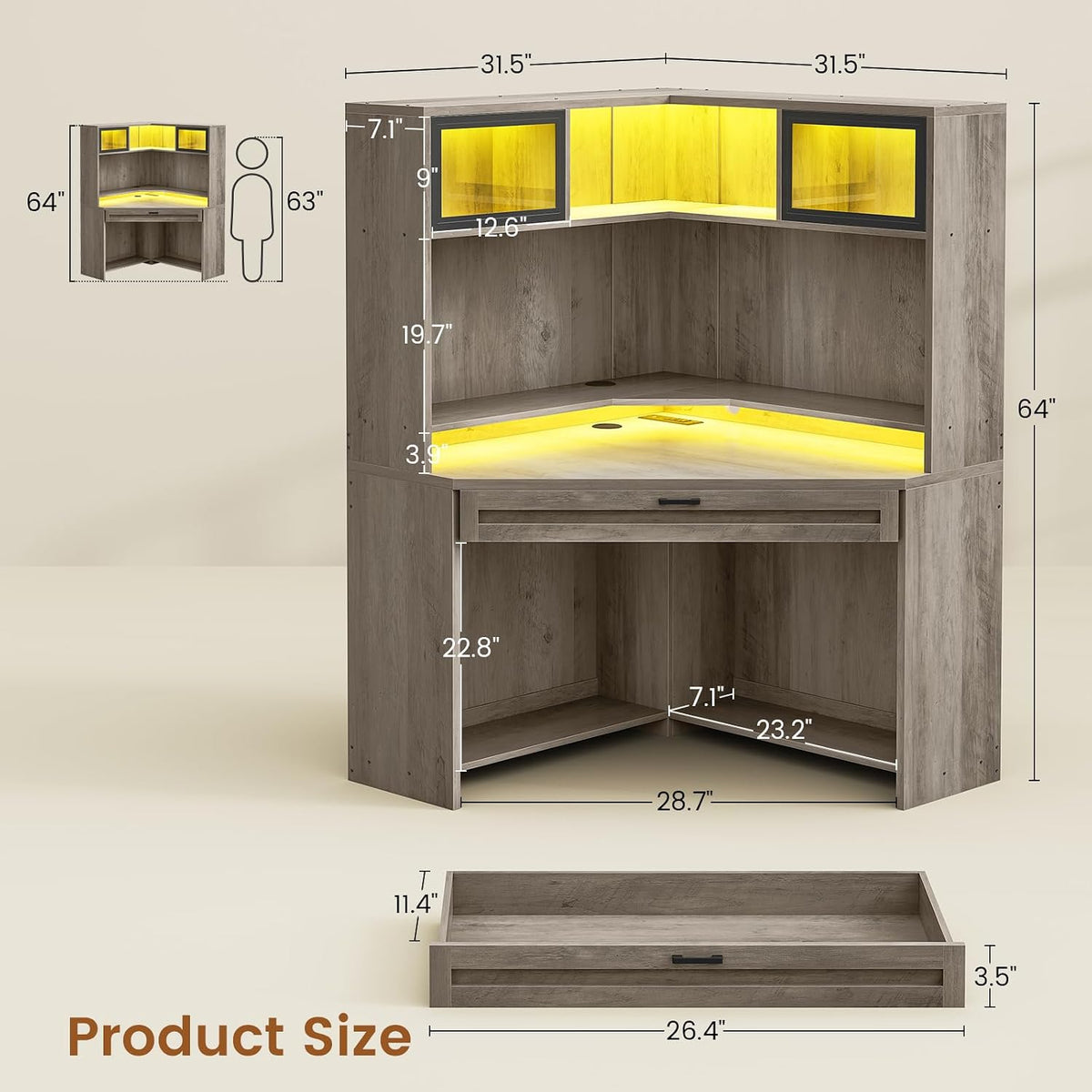 SEDETA 31.5" Corner Desk with Drawers, Small Office Computer Desk with S...