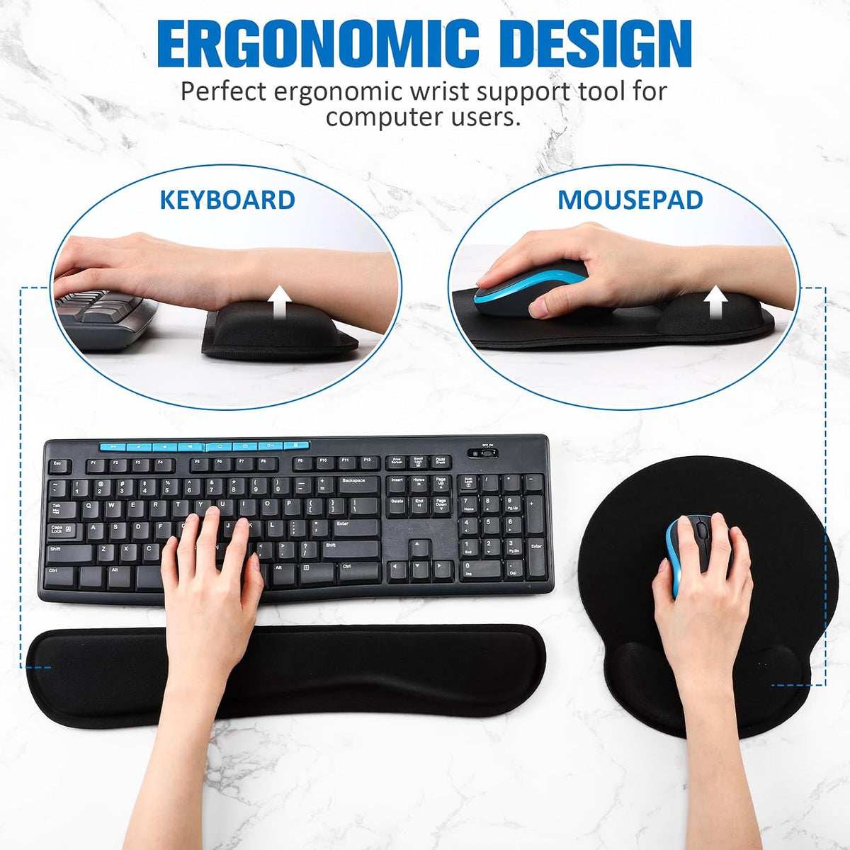 Yunsailing 8 Pcs Ergonomic Mouse Pad and Keyboard with Wrist Support Set
