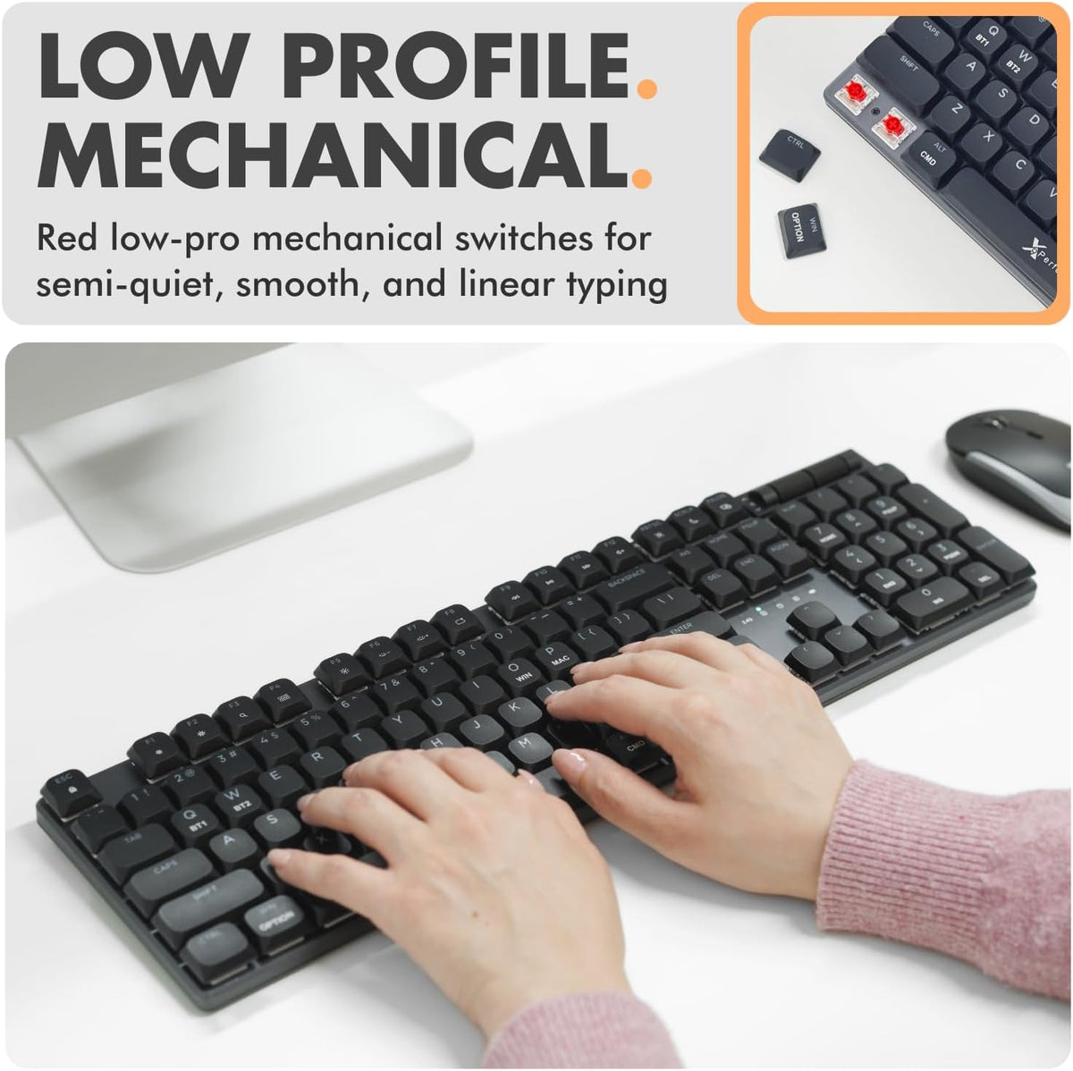 X9 Slim Mechanical Keyboard Wireless – Low Profile Red Switches, Triple Mode ...