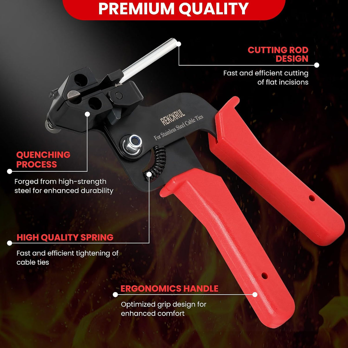 Stainless Steel Cable Tie Gun Set Metal Zip Tie Tool Kit (Red)