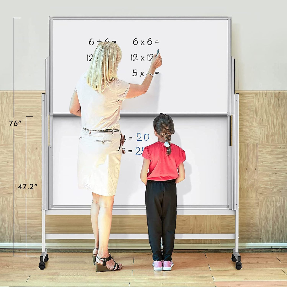 Maxtek 48 x 60 Large Mobile Dry Erase Board Magnetic Rolling Double-Sided
