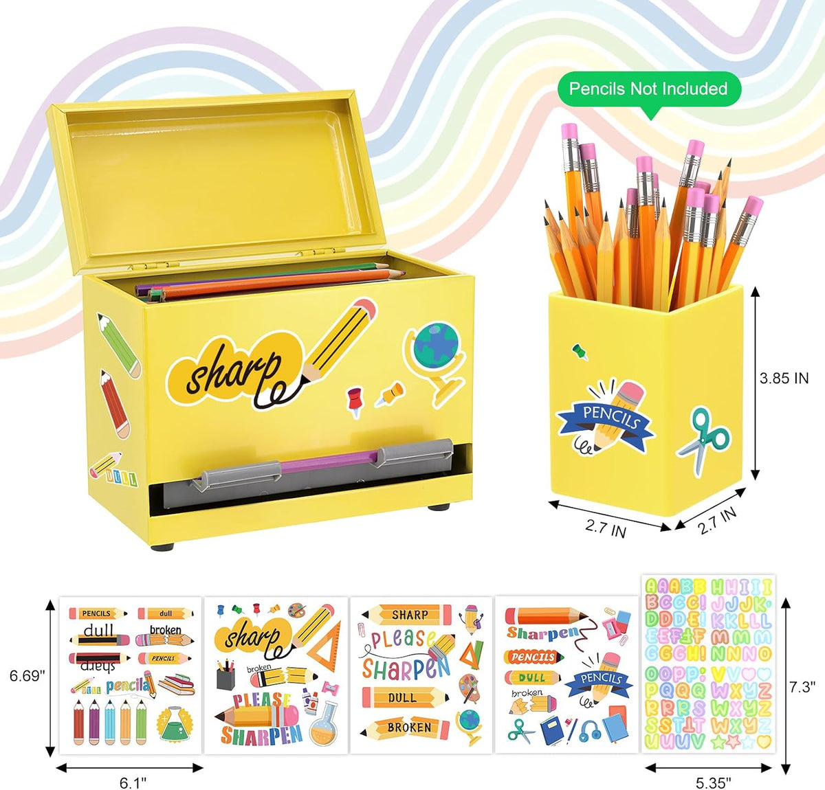 Pencil Dispenser for Classroom & Pencil Holder for Desk with 5 PCS Stickers