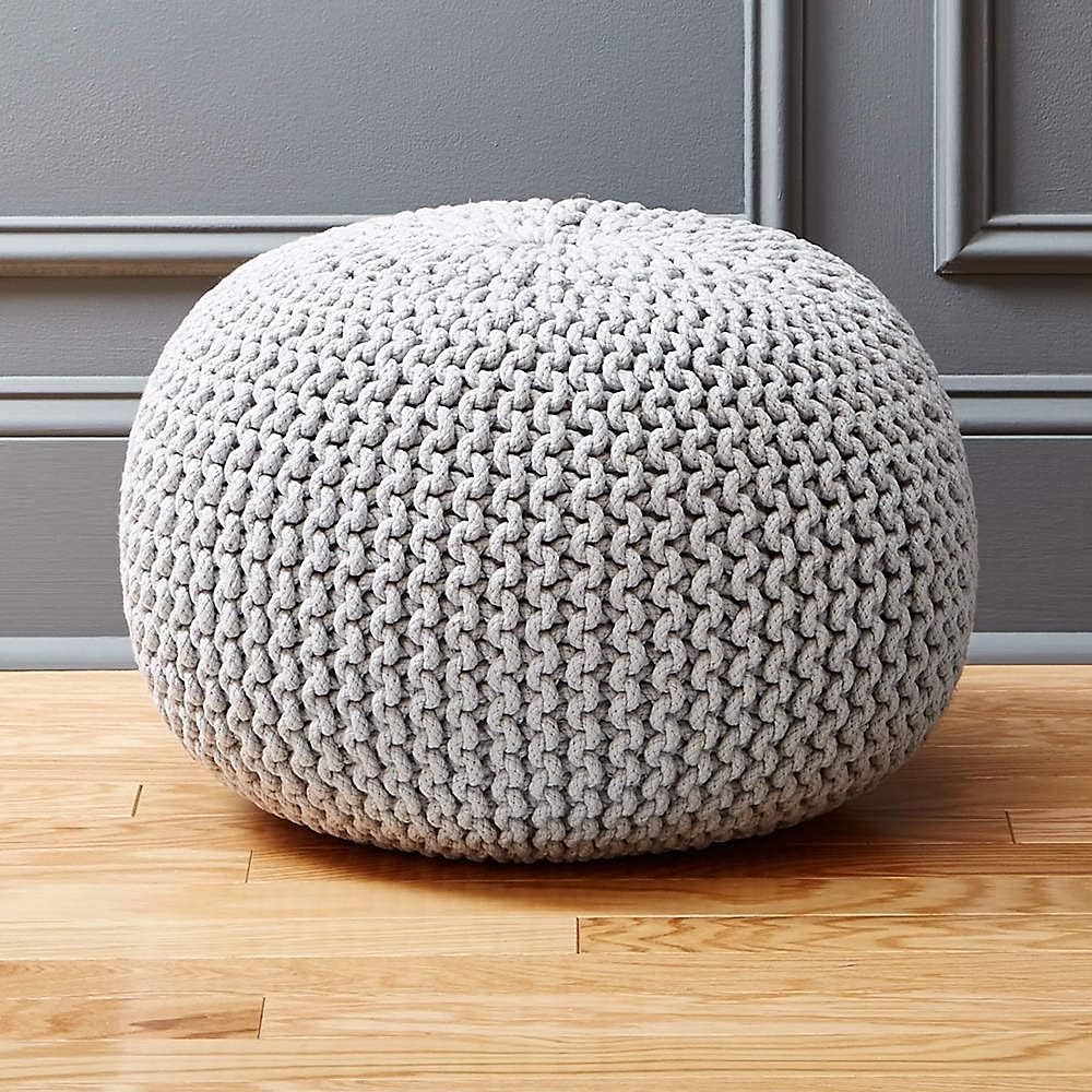 FRELISH DECOR Round Pouf Ottoman (20 Diameter x 14 Height) Light Grey
