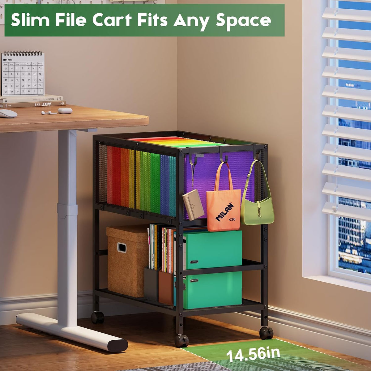 Rolling File Cart for Letter Size, Metal Hanging File Organizer with Storage ...