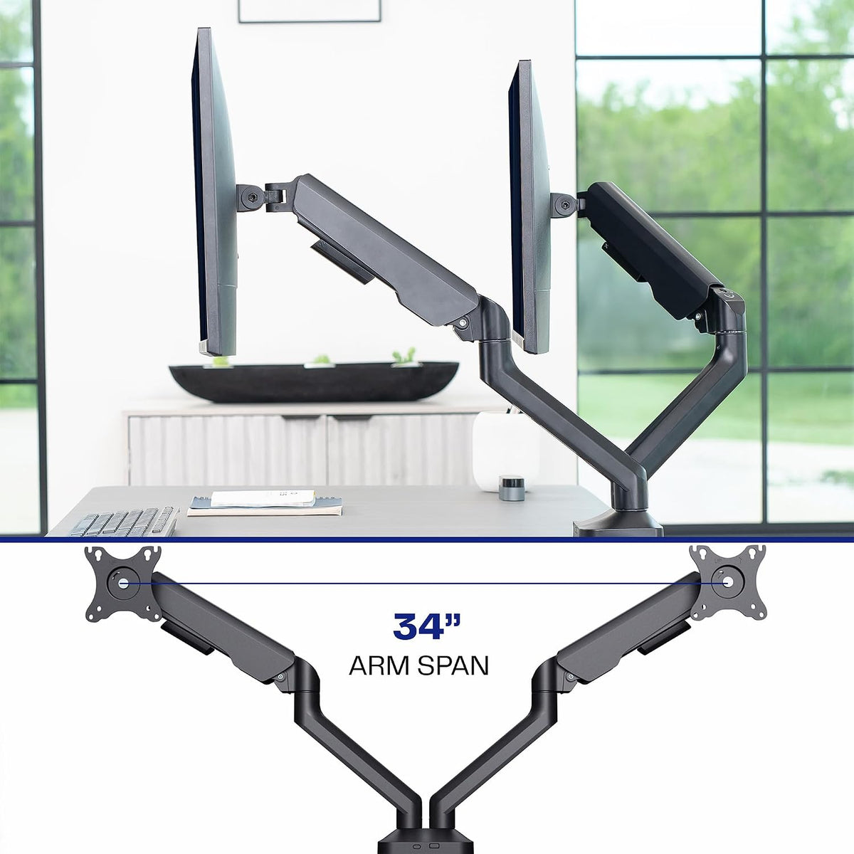 VIVO Dual Pneumatic Arm Ultra-Wide Monitor Mount for up to 35 inch Screens, H...
