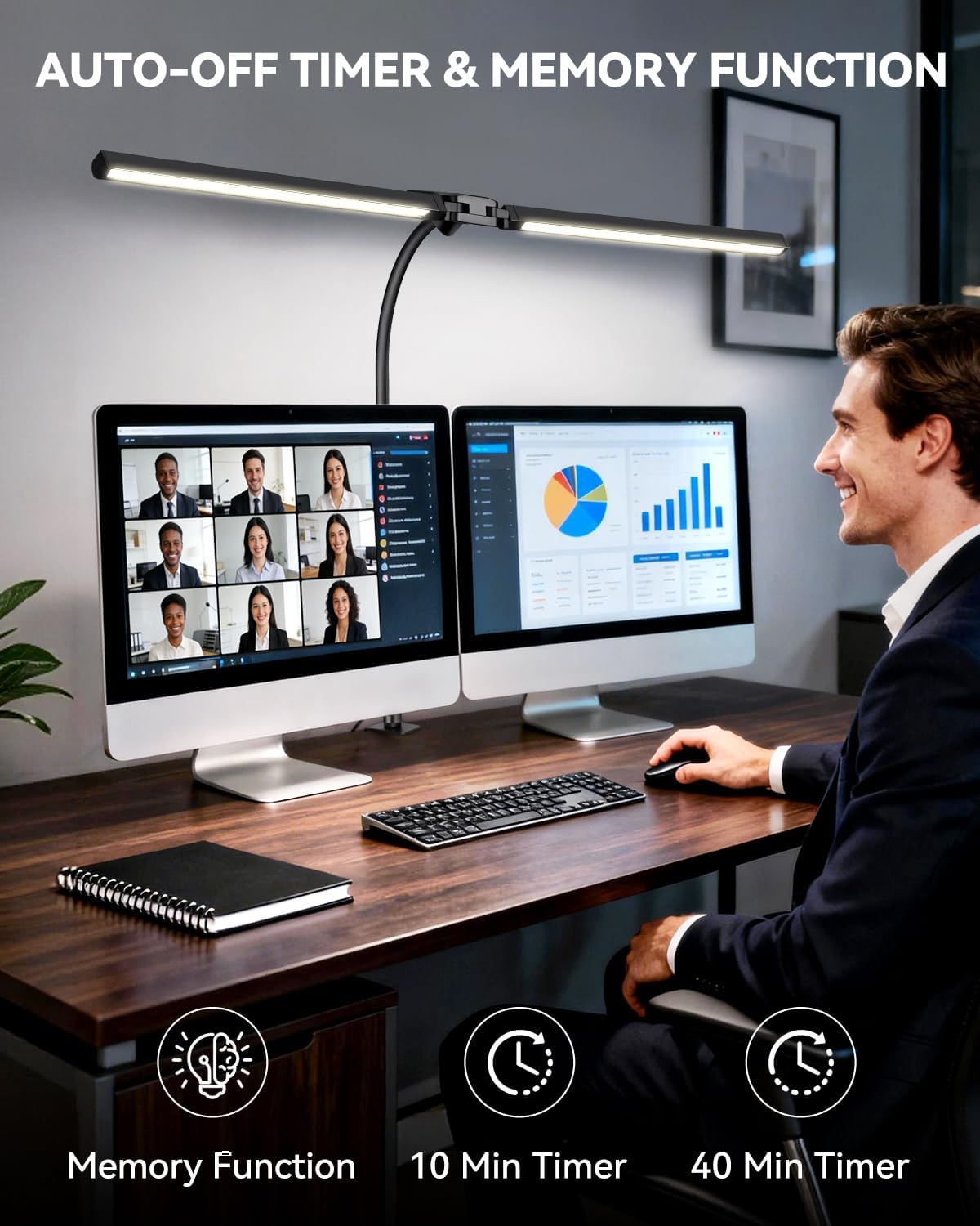 LED Desk Lamp for Home Office, Stepless Dimming Architect Lamp with Clamp