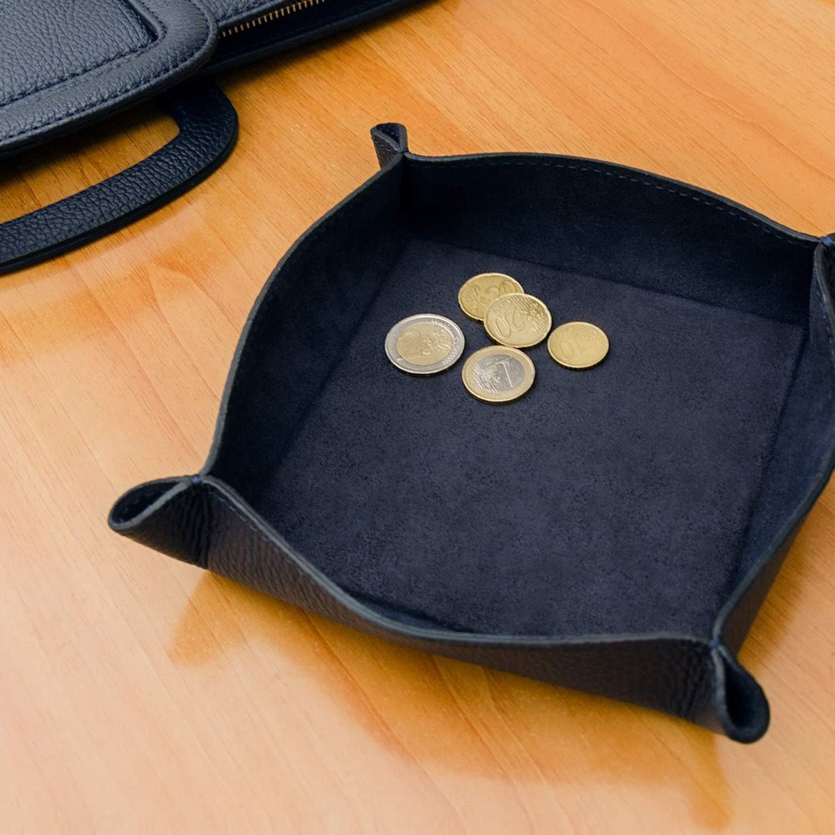 Maruse Italian Tumble Leather Valet Tray Organizer, Office Desk Accessory, Du...