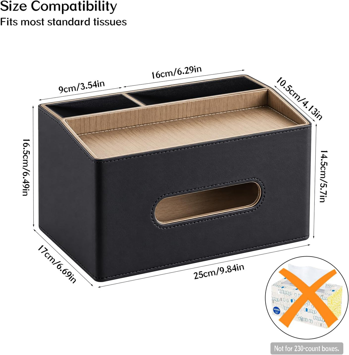 PU Leather Tissue Box Holder Rectangle,Facial Tissue Cover with Tray on Top