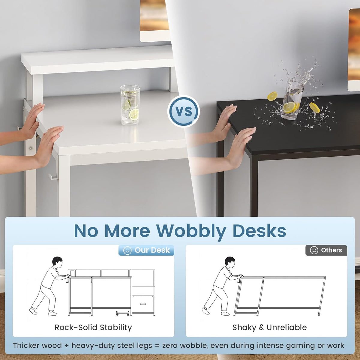 SEDETA 66" Reversible L Shaped Computer Desk with Power Outlet, File Drawer