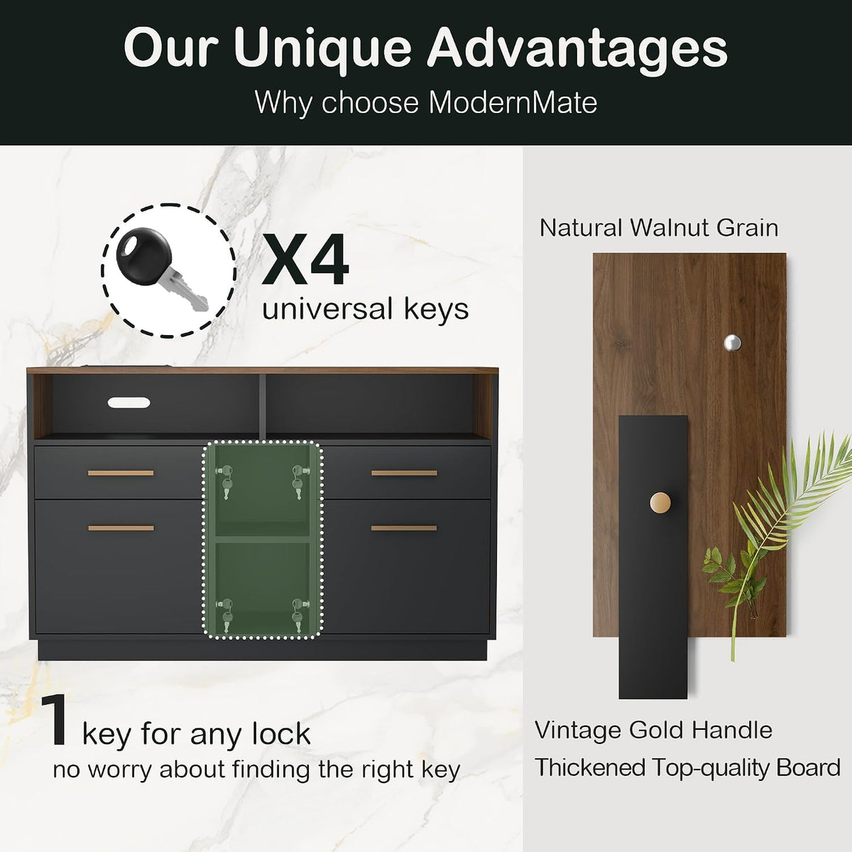 ModernMate 4 Drawer File Cabinet with Lock for Home Office