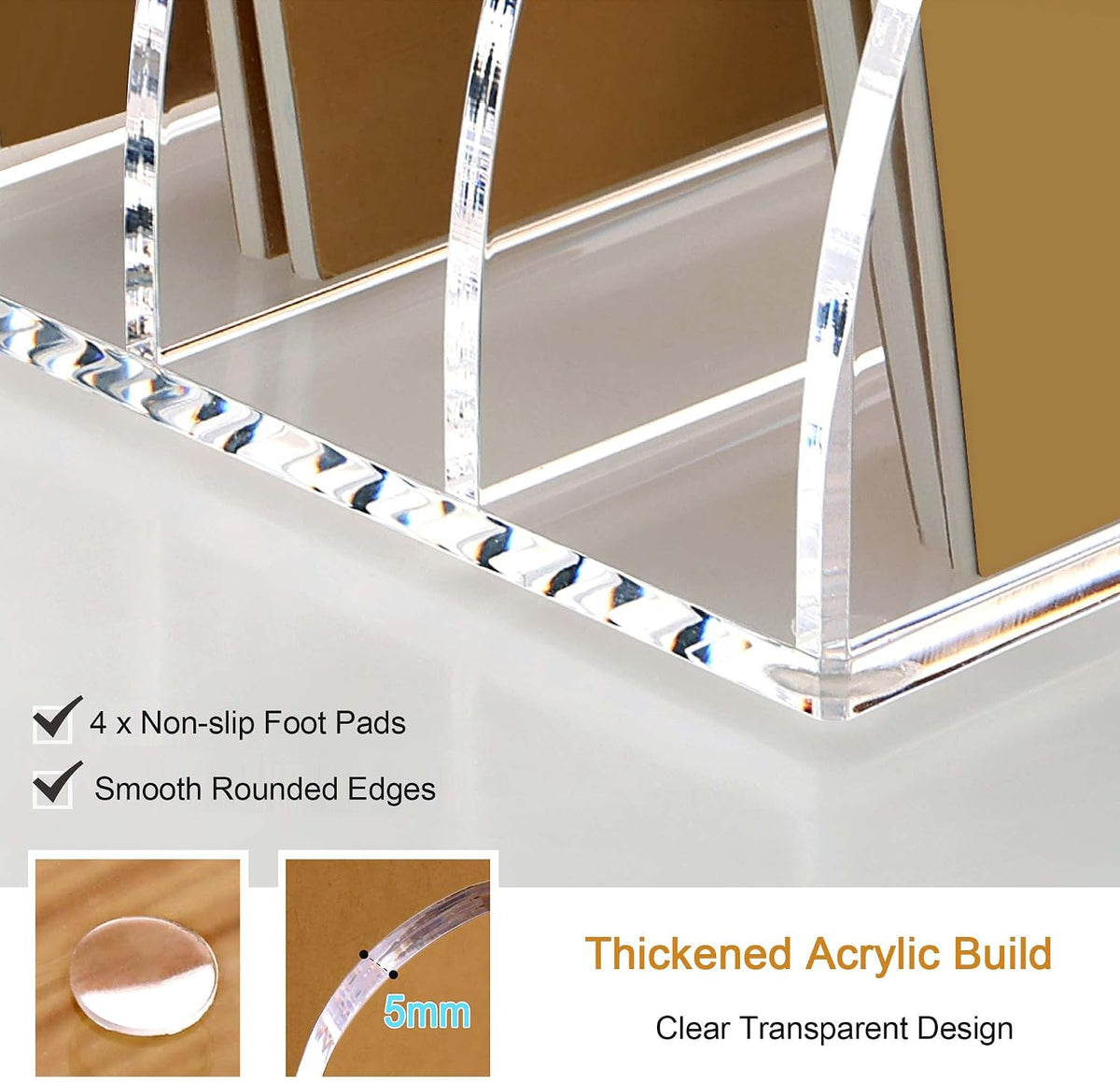 YUXUN Acrylic Desk File Organizer, 4-Section Upright Magazine Holder