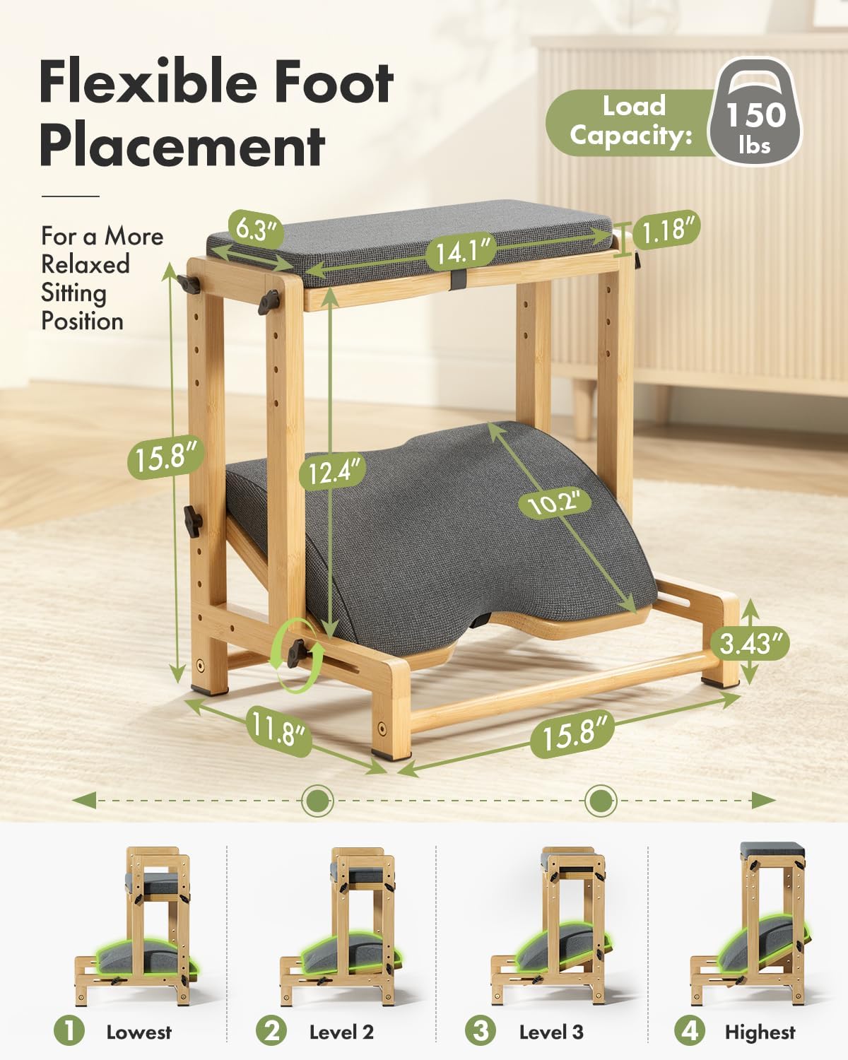 Amazer Double Step Foot Rest for Under Desk, 4 Adjustable Heights Bamboo Unde...