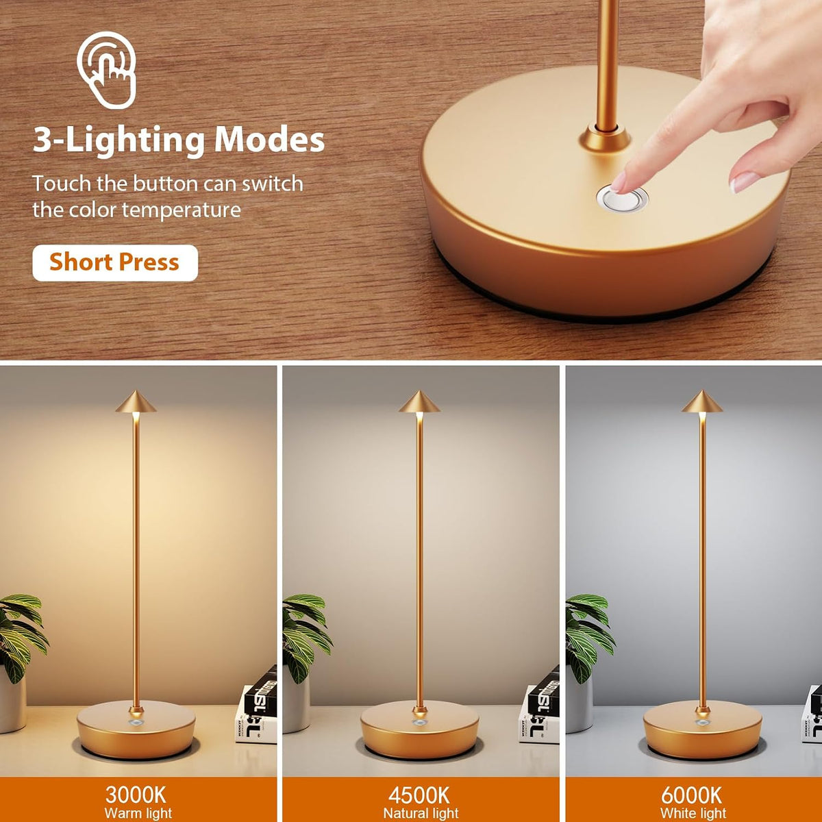 2Pack Rechargeable Cordless Table Lamp, Portable Powered LED Battery 6000mAh ...