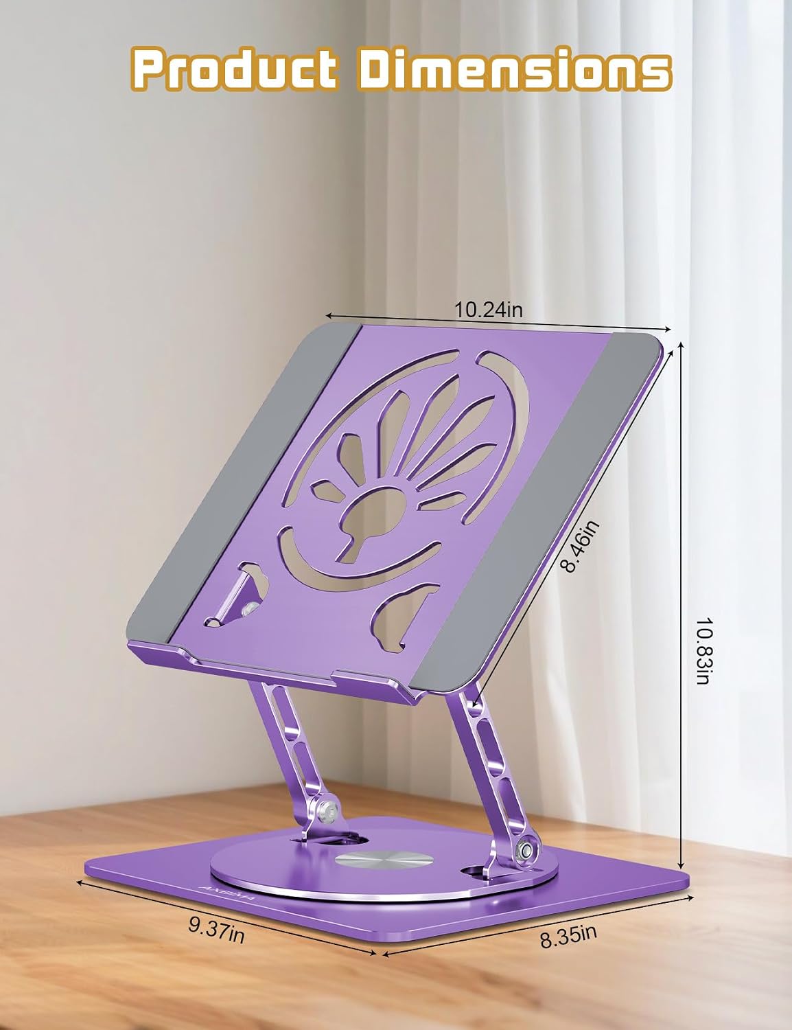 Adjustable Rotating Laptop Stand for Desk, Aluminum Riser,Purple