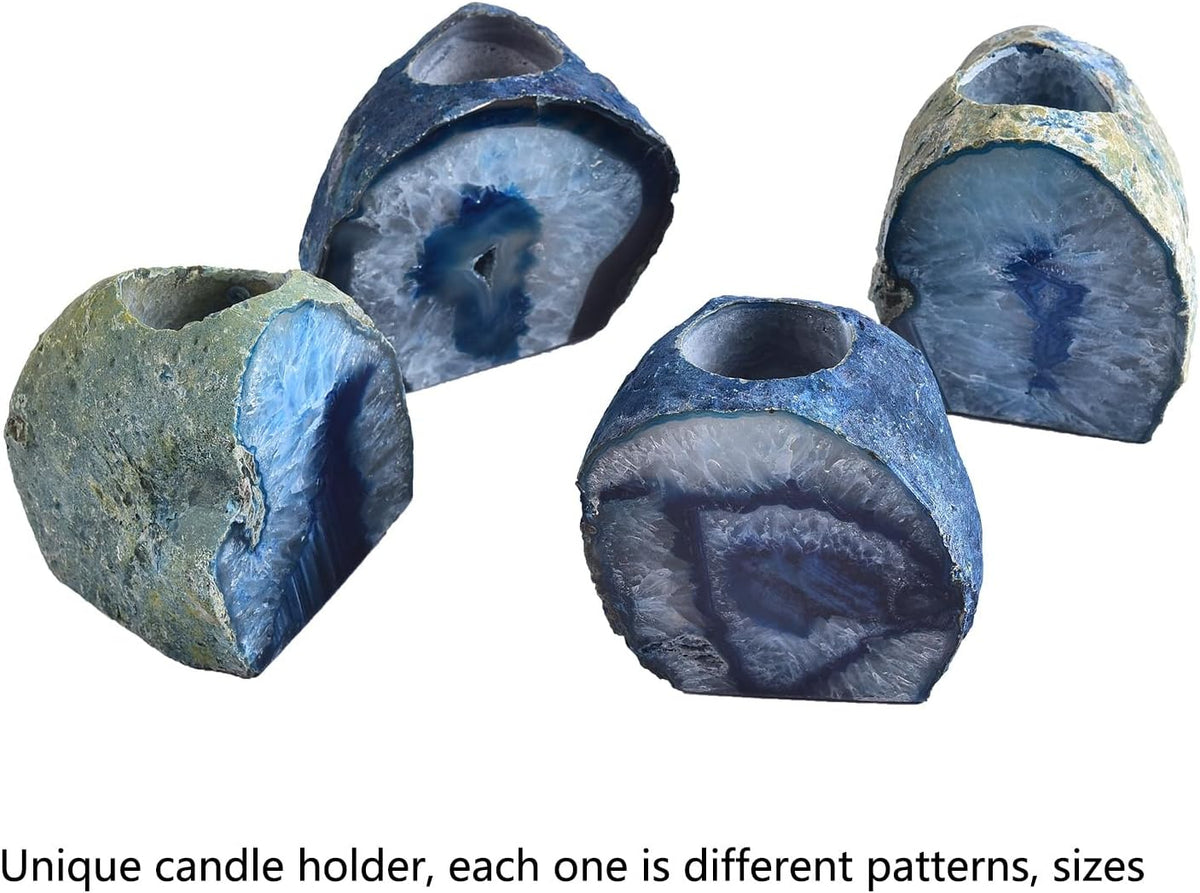 AMOYSTONE Large Blue Agate Candle Stand Patio Lanai Outdoor Dining Base