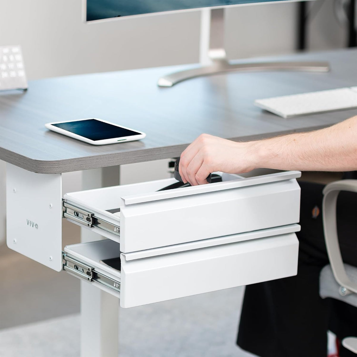 VIVO White 16 in Slide Out Dual Tier Desk Drawer, DESK-DR02W