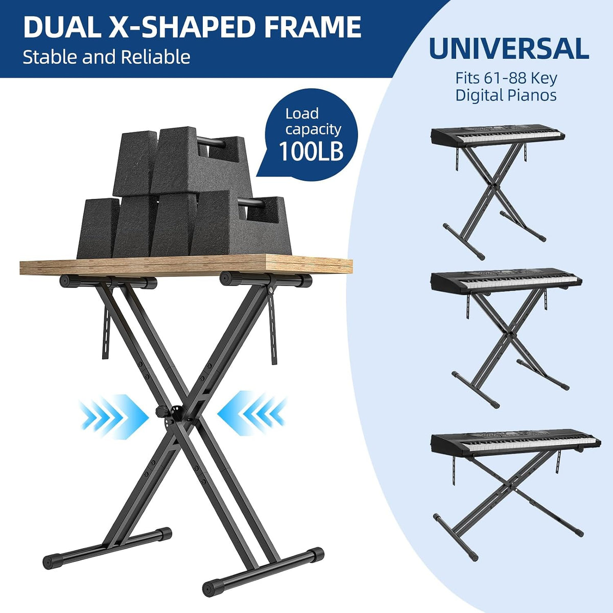 GLEAM Keyboard Stand, Iron Digital Piano Stand with Locking Straps - Heavy Du...