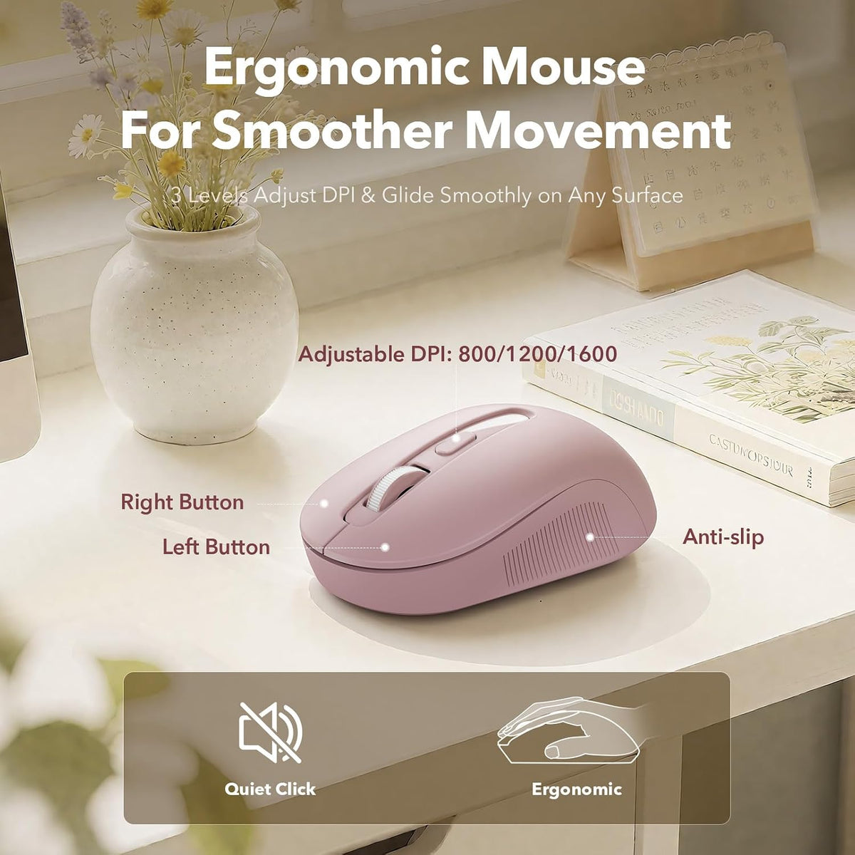 Wireless Keyboard and Mouse, Round Keycaps, Magnetic Wrist Rest, Dusty Rose