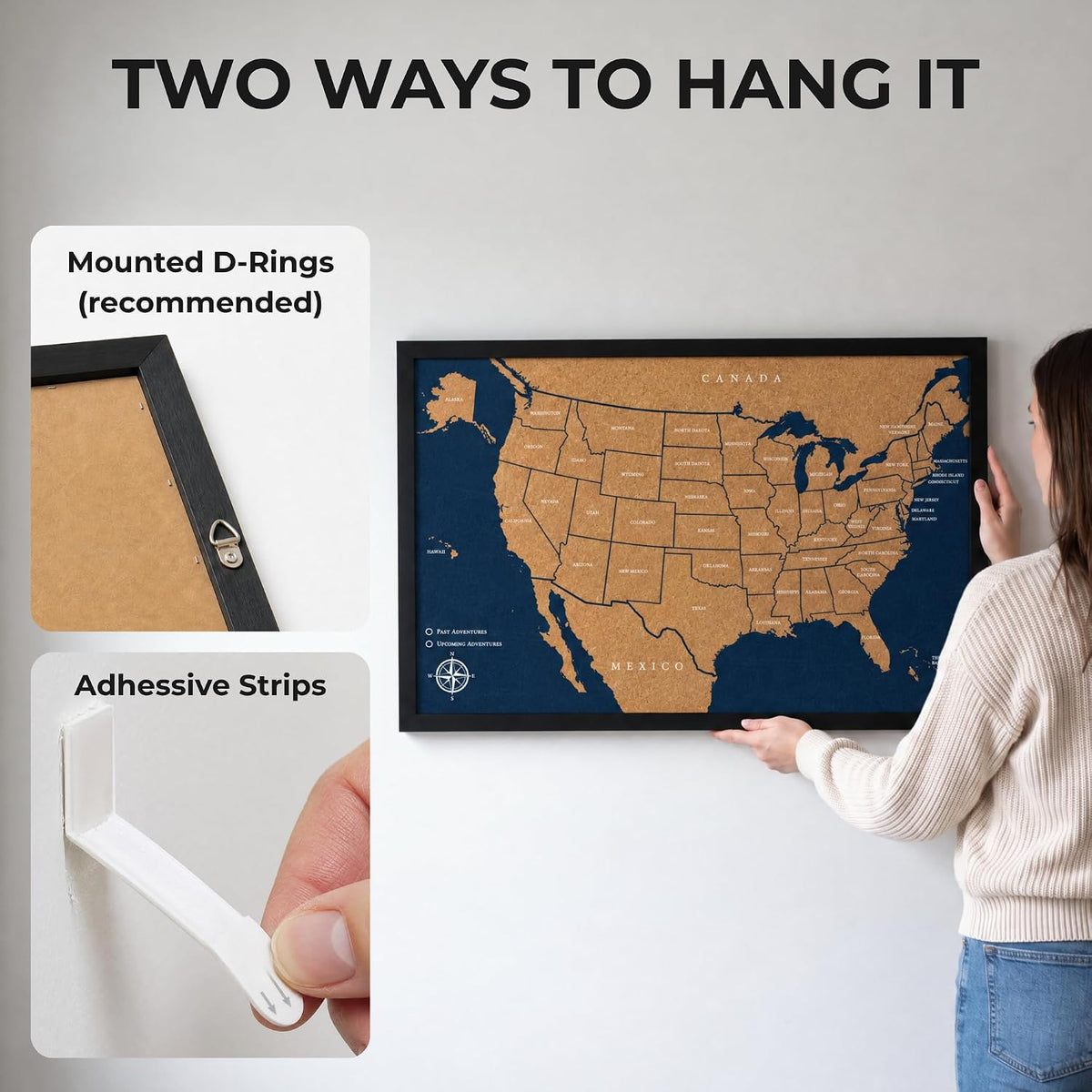 AdventureScape Push Pin USA Travel Map, Cork US Map Pin Board
