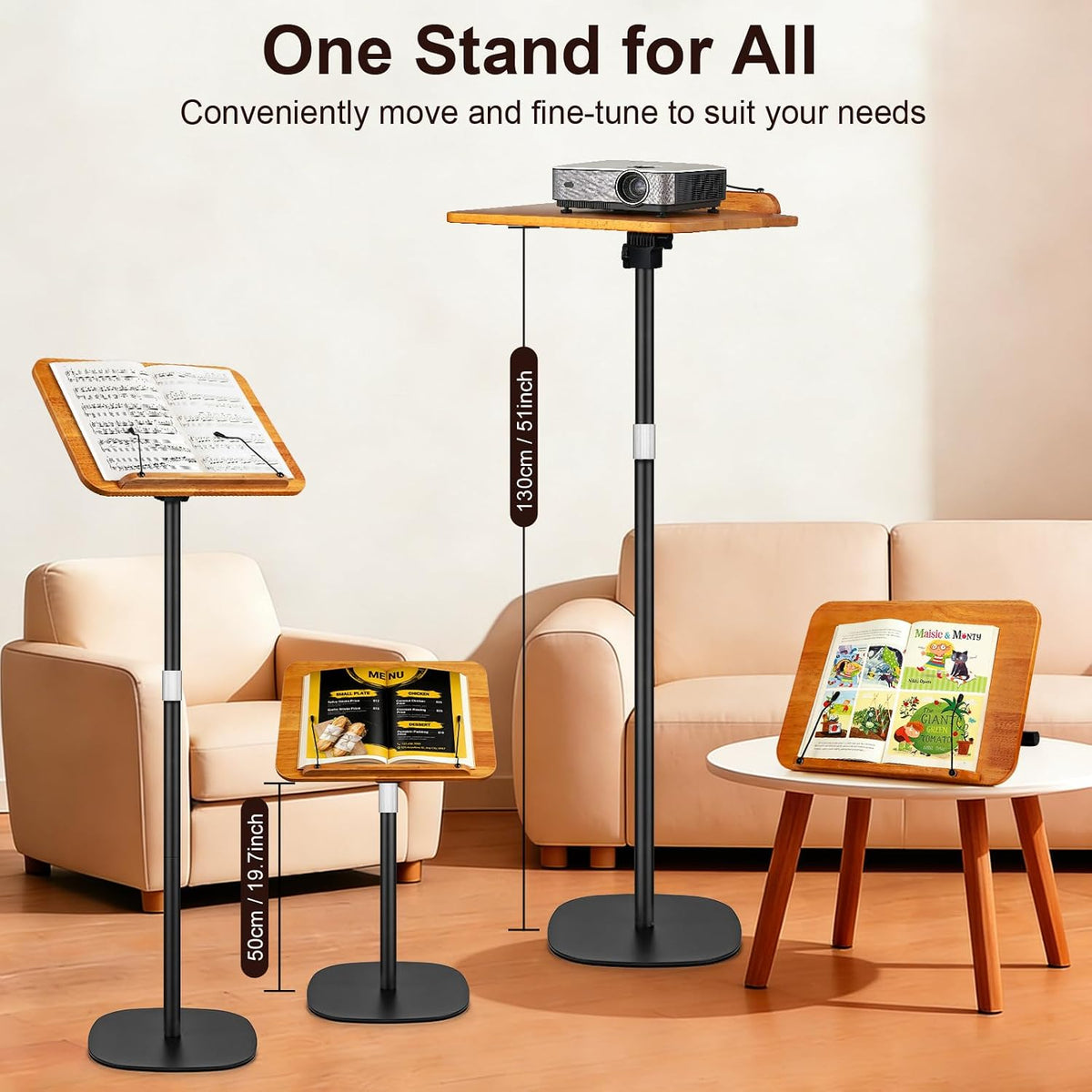 2-in-1 Dual-use Floor & Desktop Music Stand, Adjustable 16.5"-51&quo...