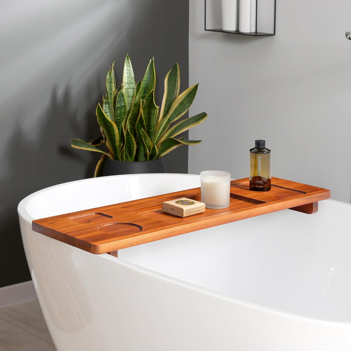 29 Inch Teak Bathtub Tray for Freestanding Tubs, Luxury Bath Caddy