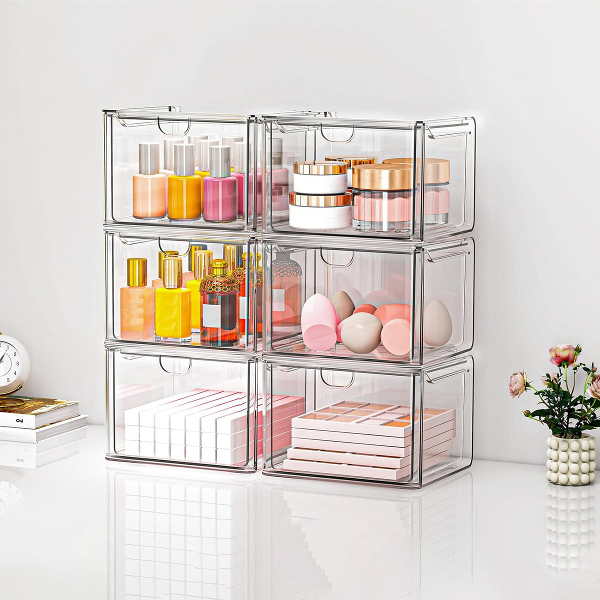 caktraie 6-Pack Stackable Acrylic Storage Drawers, Small