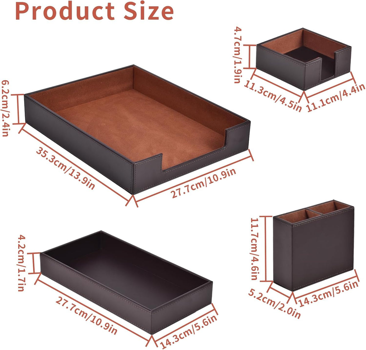 4 Pack Leather Office Supplies/Desk Organizer for Letter Paper Tray,Sticky No...
