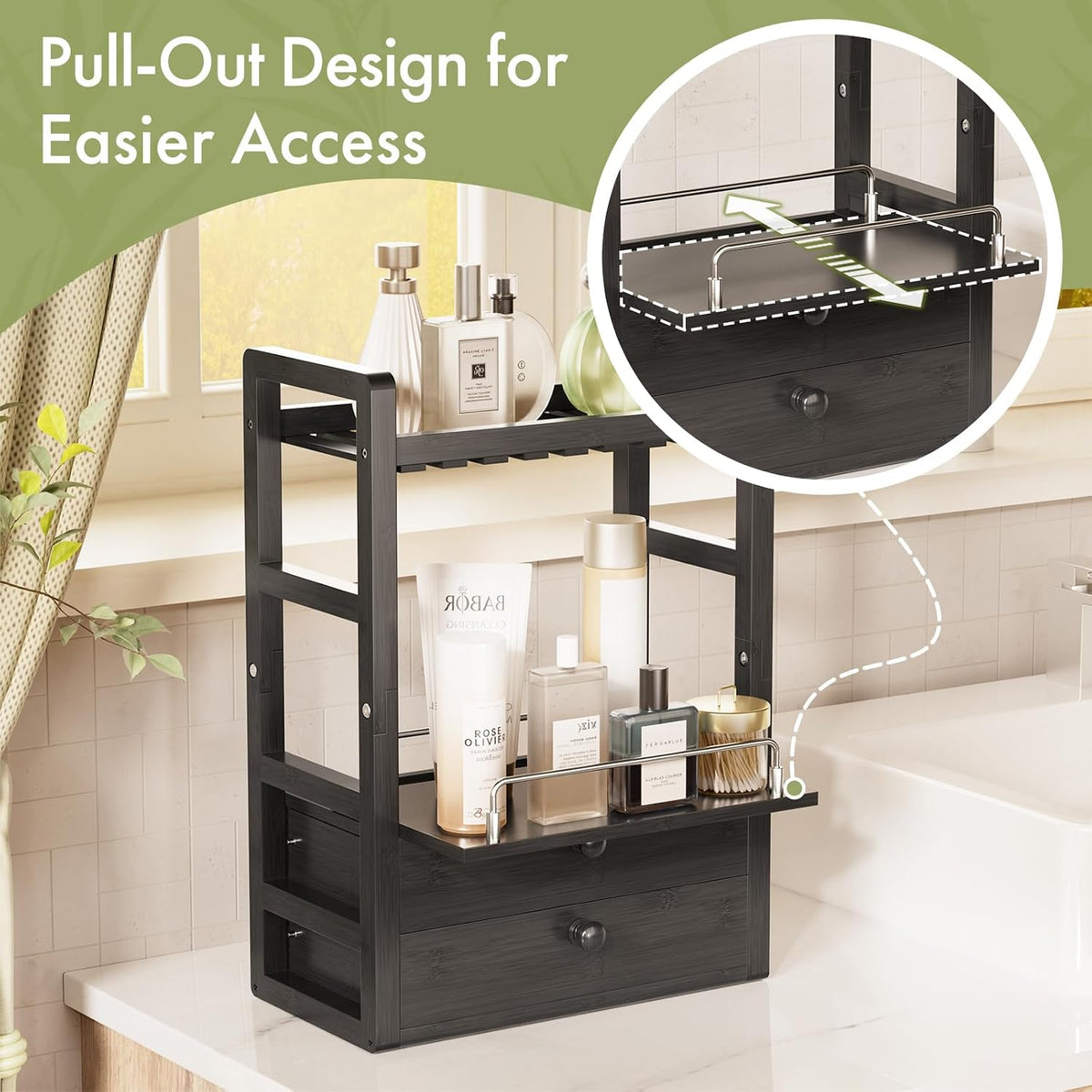 AmazerBath Bamboo Bathroom Counter Organizer, 2-Tier Makeup Organizer with 2 ...