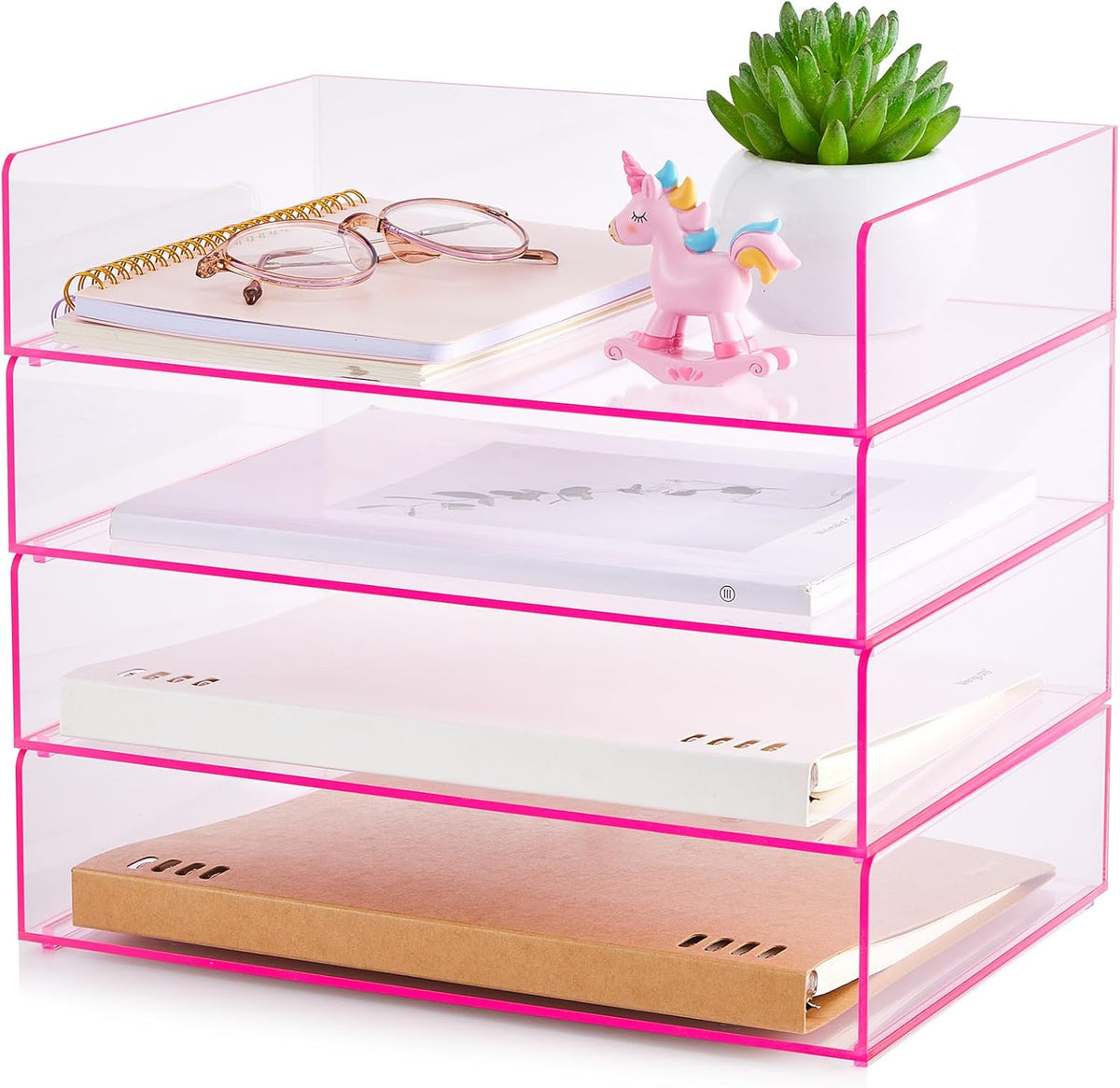 Harloon 4 Tier Acrylic Paper Tray 12.4 x 8.7 x 2.7 Inches Stackable Letter