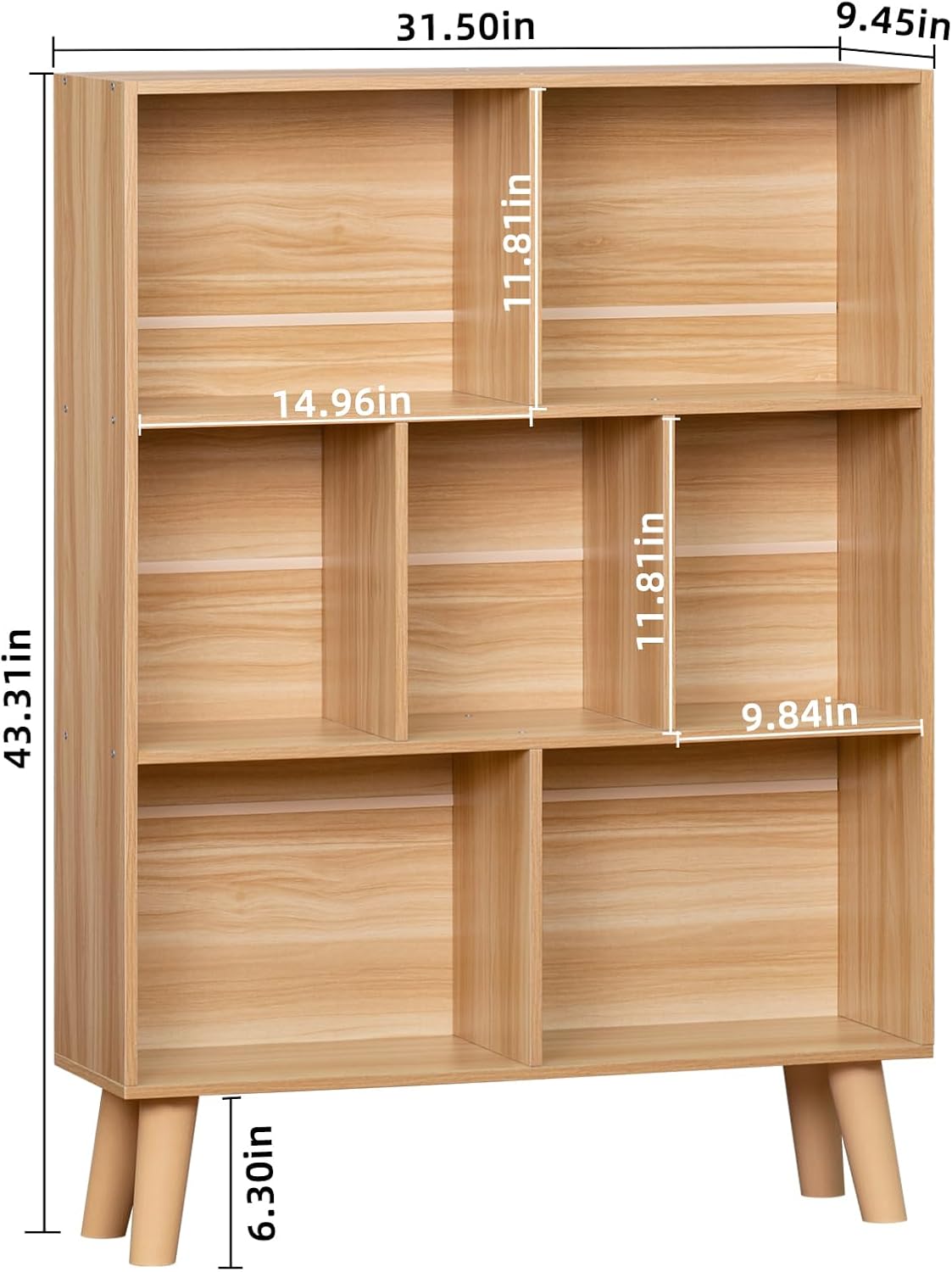 LEYAOYAO Cube Book Shelf, Mid-Century Modern Bookshelf with Legs, Natural