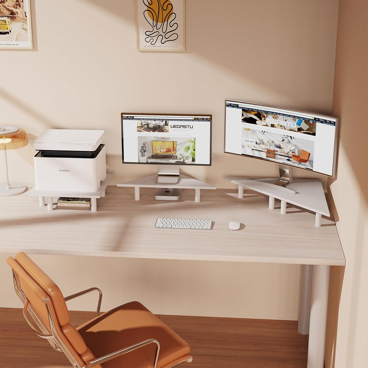 2 Pack White Corner Monitor Stand, Triangle/Square Adjustable Height Riser, 2...