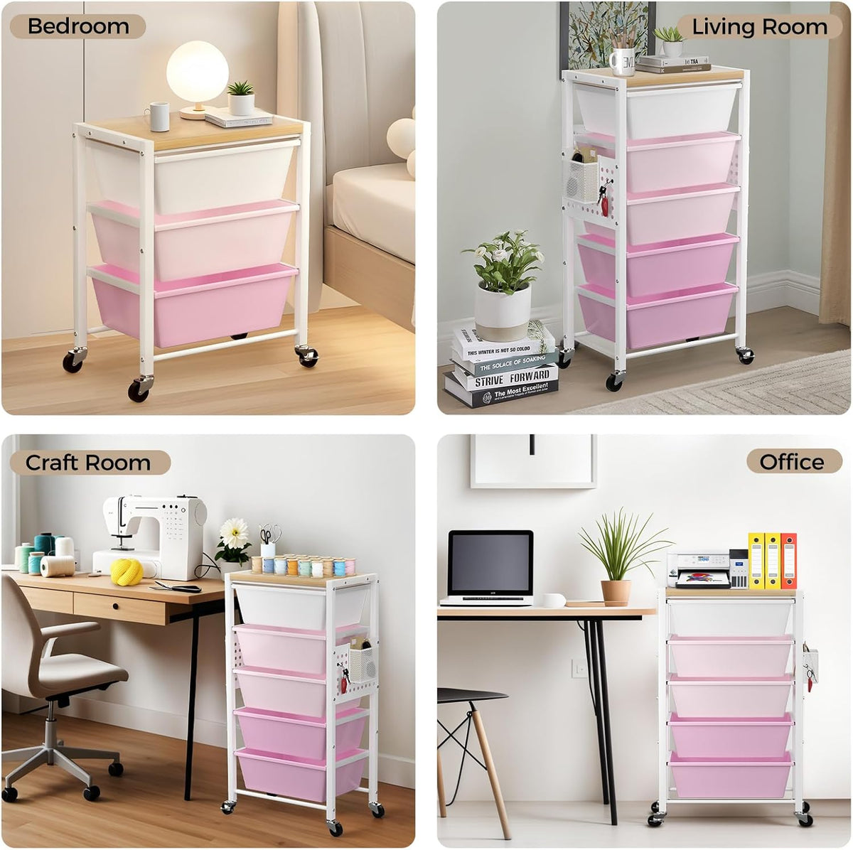 Rolling Cart with 3 Drawers, Plastic Drawer Storage Carts with Lockable Wheel...