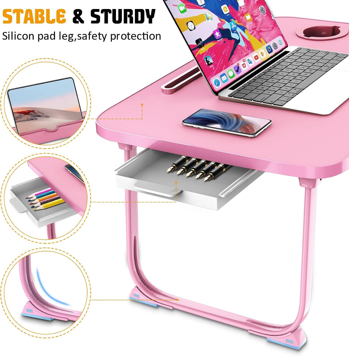 Fayquaze Lap Laptop Desk, Portable Foldable Laptop Bed Table with Storage Dra...