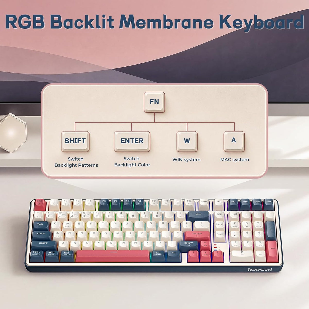 Redragon S174 Gaming Keyboard and Mouse Wireless with Tri-Mode, RGB Keyboard ...