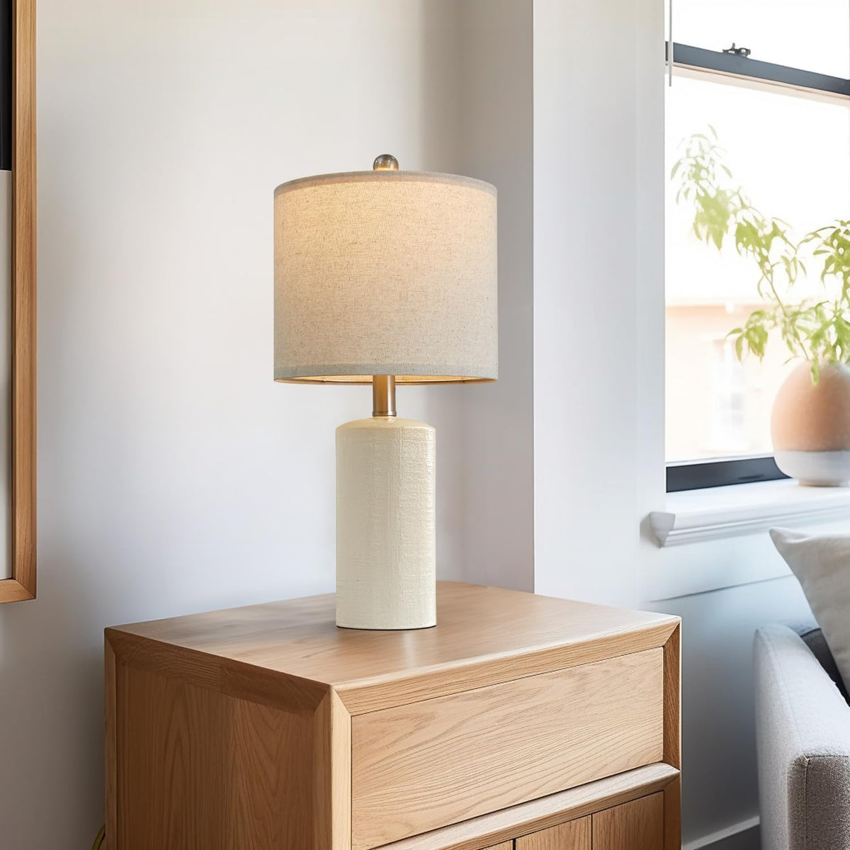 20.25" Small Single Table Lamp for Bedroom Modern Ceramic Nightstand Lamp