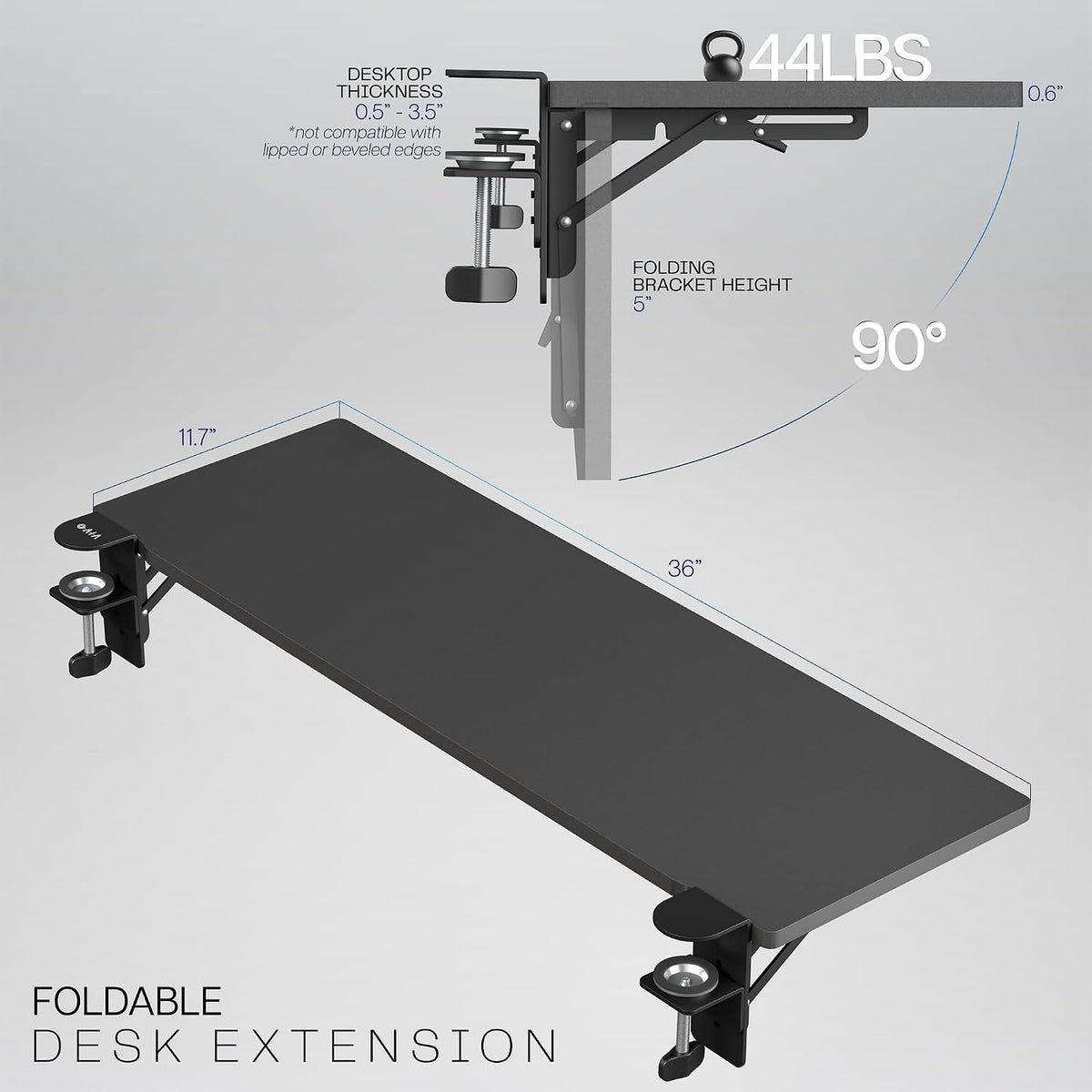 VIVO Black Clamp-on 36 x 12 in Desk Extender, DESK-EXT36