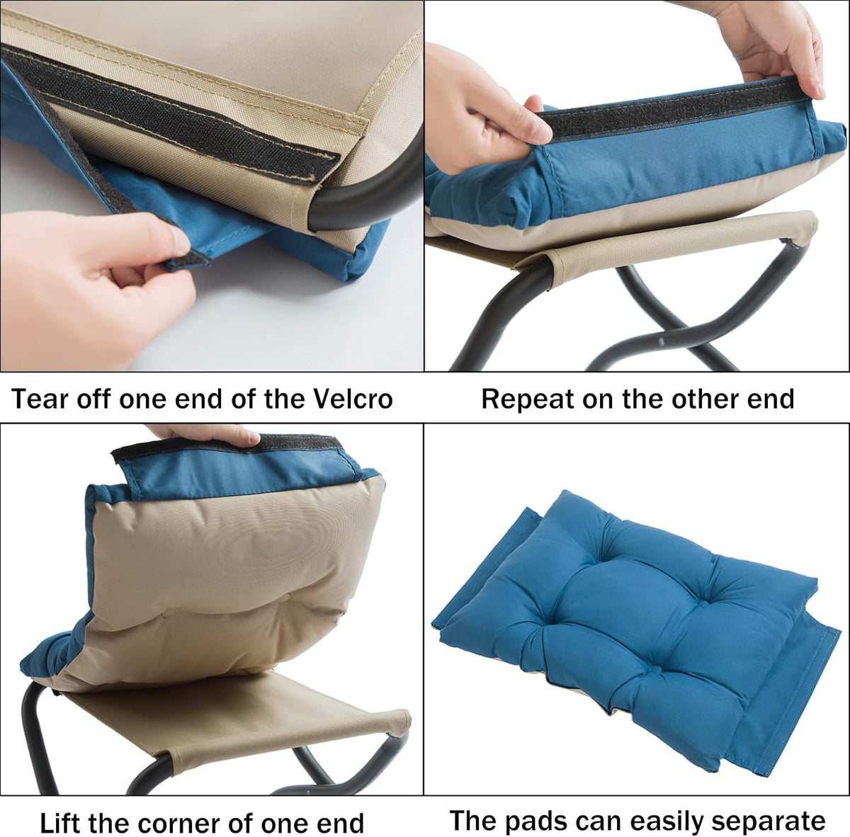 15" Upholstered Folding Foot Rest Stool with Foldable Metal Frame Sapphire