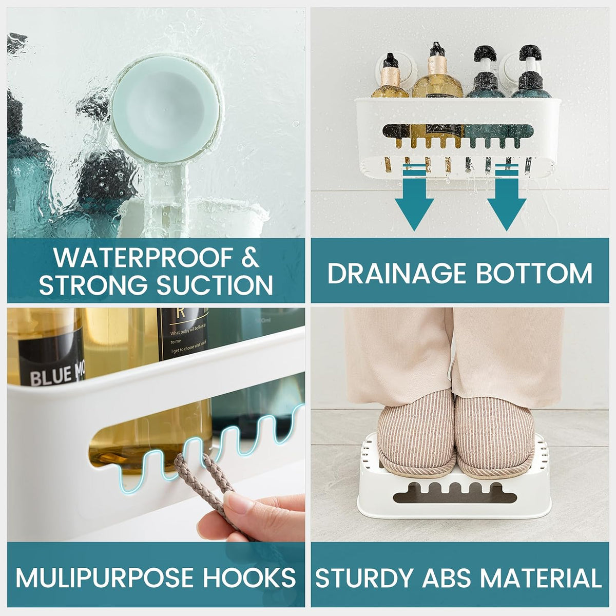 TAILI Shower Caddy Suction Cup, Bathroom Organizer Shelf M&L