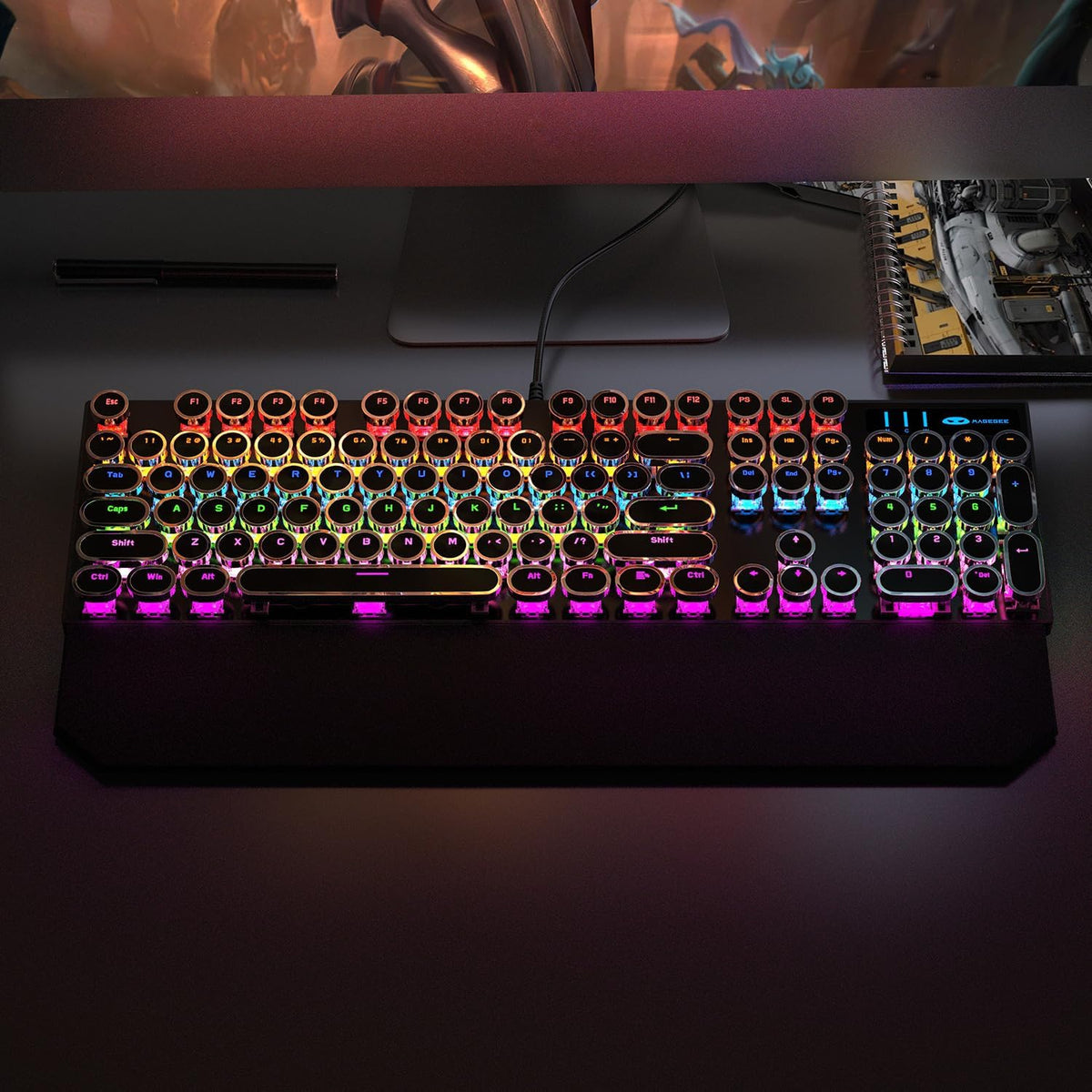 Camiysn Typewriter Style Mechanical Gaming Keyboard, Black Retro Punk Gaming ...