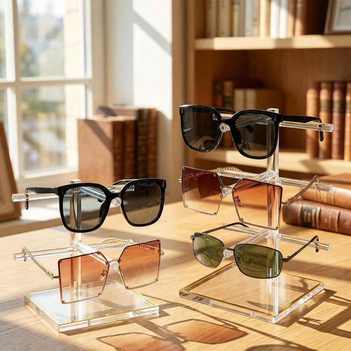 Acrylic Sunglasses Stand Set, 2 & 3-Tier Gold Glasses Holder