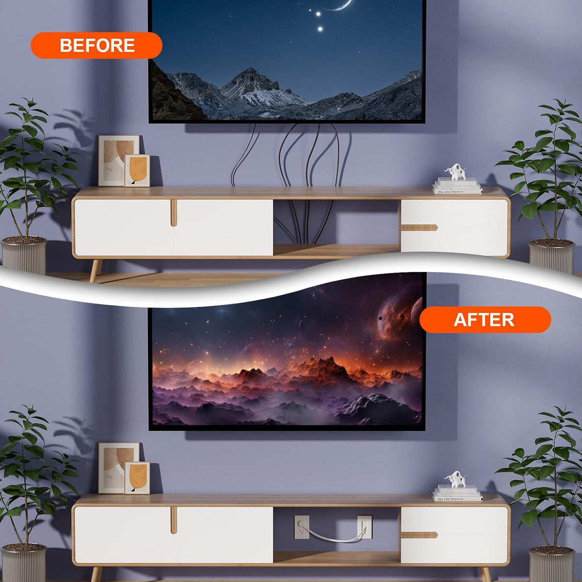 in Wall Cable Management Kit,TV Cable Hider Wall Kit with Brush Wall Plate an...