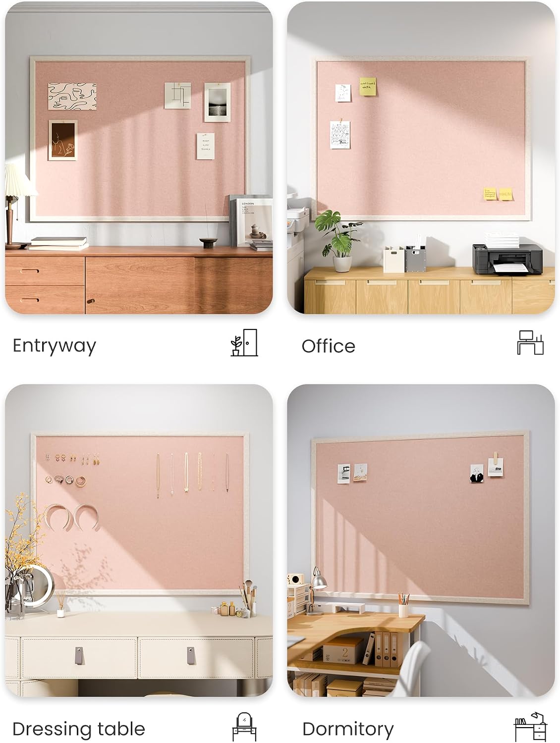 Fluxynara Framed Felt Bulletin Board, 47.2" x 35.4", Pink