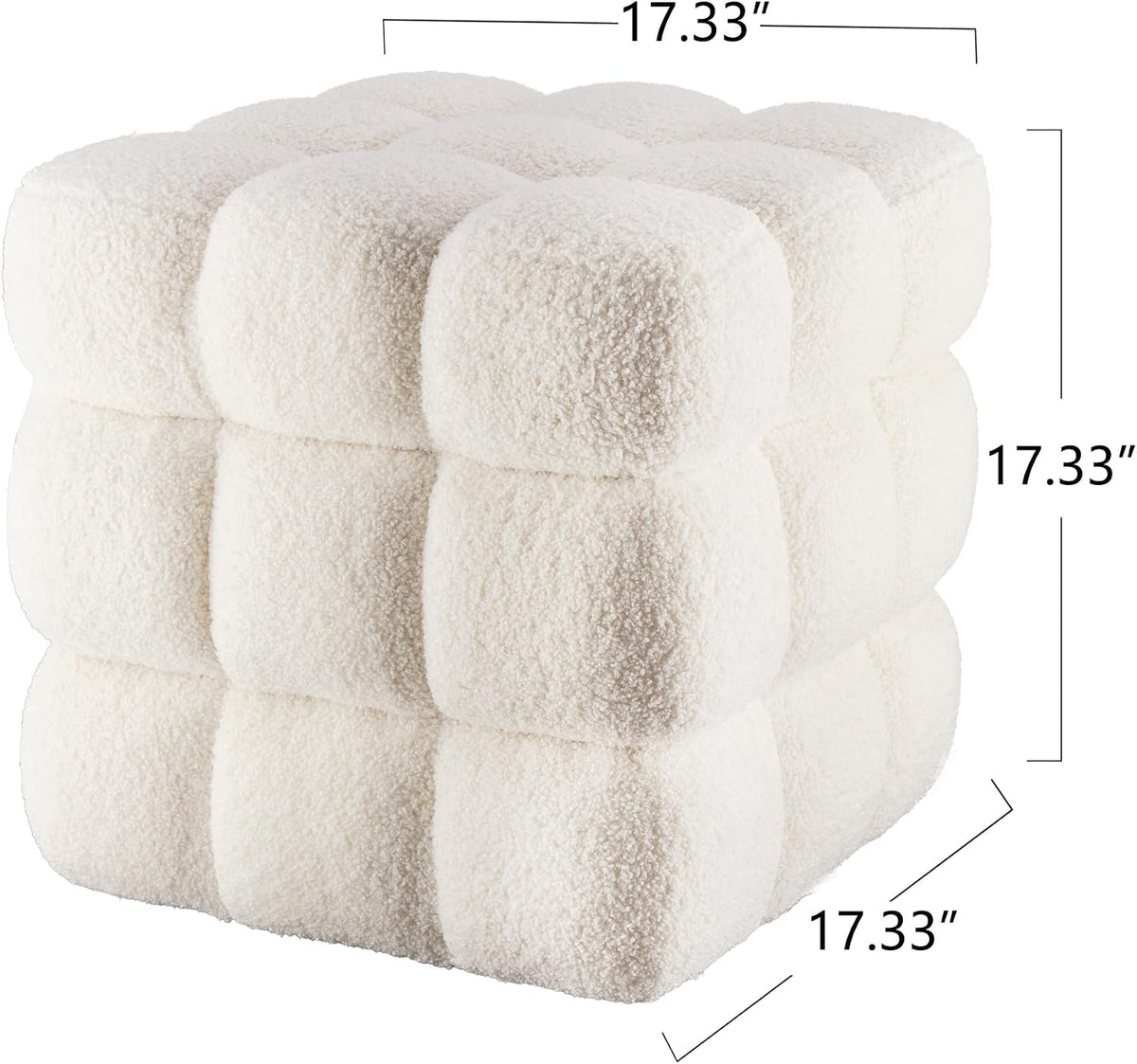White Sherpa Square Ottoman - 17.3" Large Boucle Cube Pouf with Sturdy W...